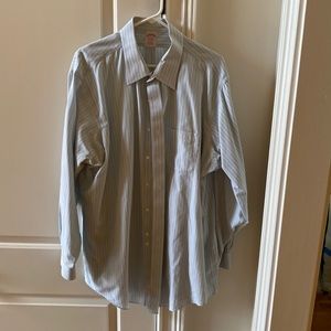 Brooks brothers non iron dress shirt, light blue, yellow and red stripes